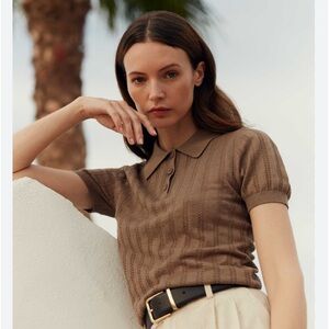 Max Mara short sleeve cable knit wool blend polo sweater size M